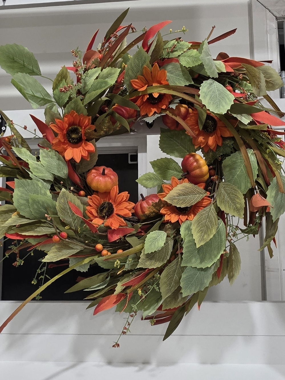New 22-inch fall wreath with artificial orange sunflowers, pumpkins
